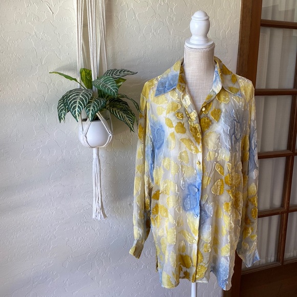 🌻🌼🌻VINTAGE COREY B SILK & RAYON VELVET LEAF SHIRT ‼️ - Picture 2 of 13